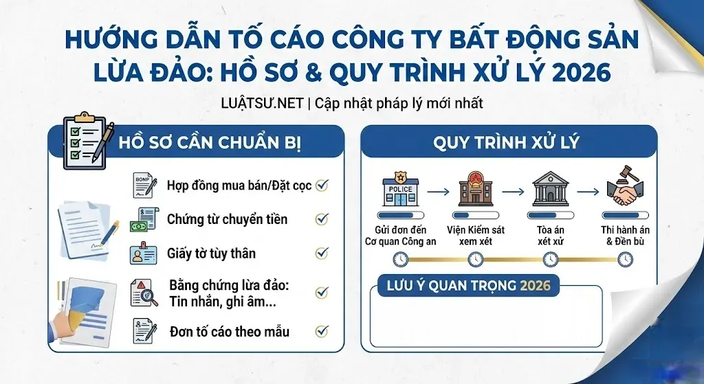 Hướng dẫn Tố cáo Công ty Bất động sản lừa đảo: Hồ sơ & Quy trình xử lý 2026 | LUẬTSƯ.NET